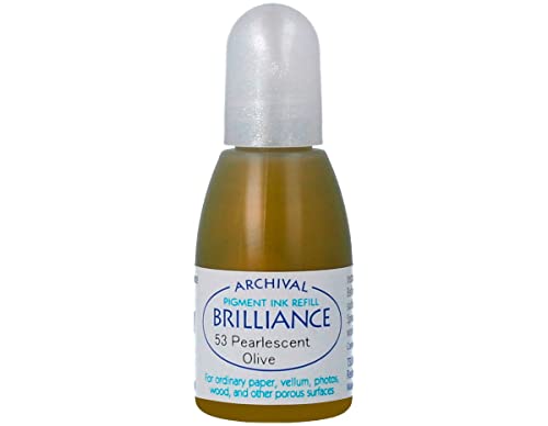 Tsukineko Brilliance Refill Nachfülltinte - 15 ml - Grün, Pearlescent Olive - Zubehör Reinker für Brilliance Stempelkissen von Tsukineko