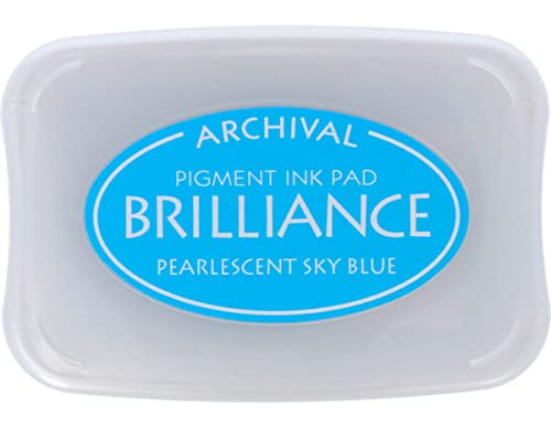 Tsukineko Brilliance Stempelkissen zum Stempeln-blau, perlhimmelblau-groß-archivierbar, deckend, wasserfest-Prägung, Perlglanz Himmelblau, pad Size: 7,6 x 4,7 cm von Tsukineko