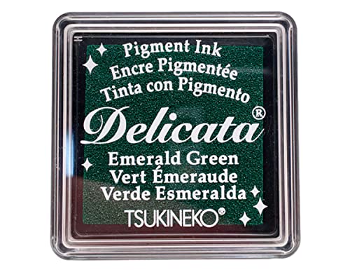 Tsukineko Small Ink Pad Green Delicata Stempelkissen-Grün, Emerald Klein-Wasserbasis, Wasserfest-Embossing, 3,4 x 3,4 x 2 cm von Tsukineko