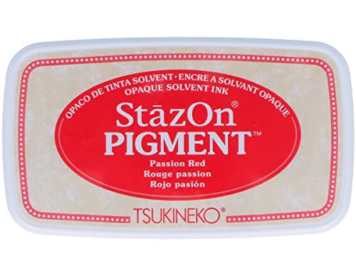 Tsukineko SZ-PIG-021 Pigment Pad Red StazOn Pigmenttinte Stempelkissen-Rot, Passion Groß-Deckend, Lufttrocknend, Wasserfest-Embossing von Tsukineko