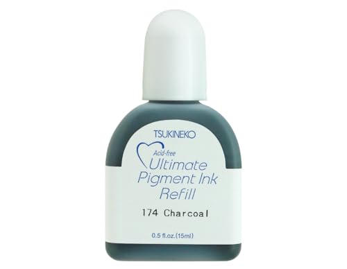 Tsukineko Ultimate Pigment Refill Nachfülltinte - 15 ml - Schwarz, Charcoal - Zubehör Reinker für VersaColor Stempelkissen von Tsukineko