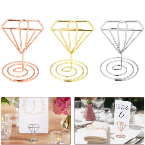 TsunNee 30PCS Tischnummer Halter Platzkartenhalter, Tischnummer Stand für Hochzeit Party Graduierung Empfang Restaurant Home Centerpiece Büro Memo Bild Foto (Eisenplattierungsdraht, Diamantform) von TsunNee