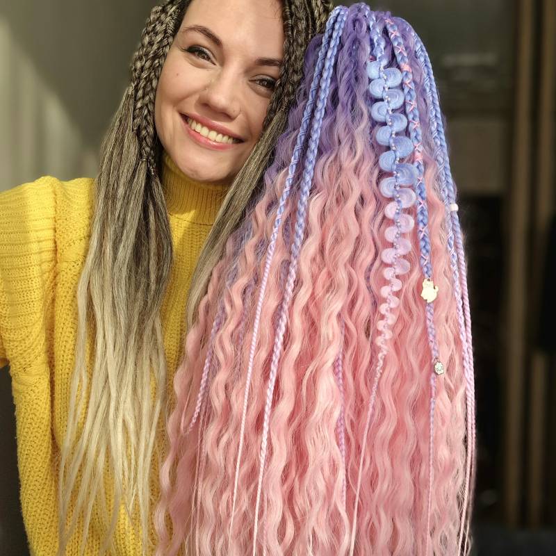 Gewellte Dreads Mit Zöpfen Von Lavendel Bis Pink Crochet Doppelendige Haaransatz Kunsthaar-Dreadlocks von TsymayDreads