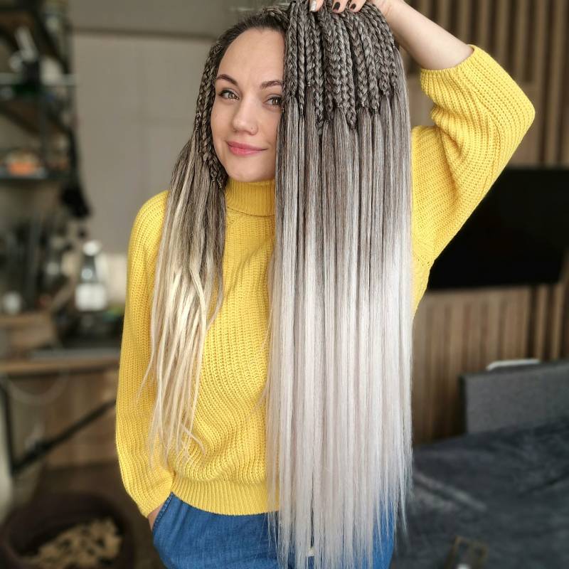 Zöpfe Erweiterungen Ombre Dunkelbraun Bis Weiß Flechten Haar Doppelendige Haarverlängerungen Imitation Lange Haare von TsymayDreads