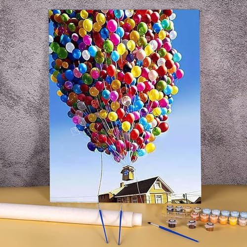 Ttbdzzy Malen Nach Zahlen, DIY Haus Handgemalt Ölgemälde, 3 Pinseln und Vorgedruckt Leinwand-Ölgemälde, Festival Geschenk Home Deko, Ballon 60x80cm von Ttbdzzy