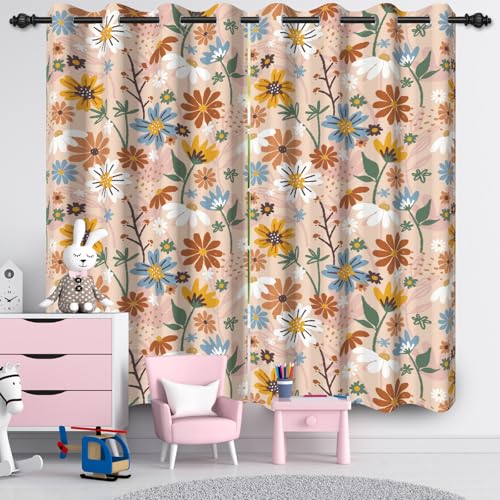 Ttincceer 117x138cm Floral Vorhang für Schlafzimmer/Wohnzimmer Aquarell Blume Countryside Style Fenster Verdunklung Fenstervorhang Thermisch isoliert Schlafzimmer Fenster Vorhänge 2 Panels von Ttincceer