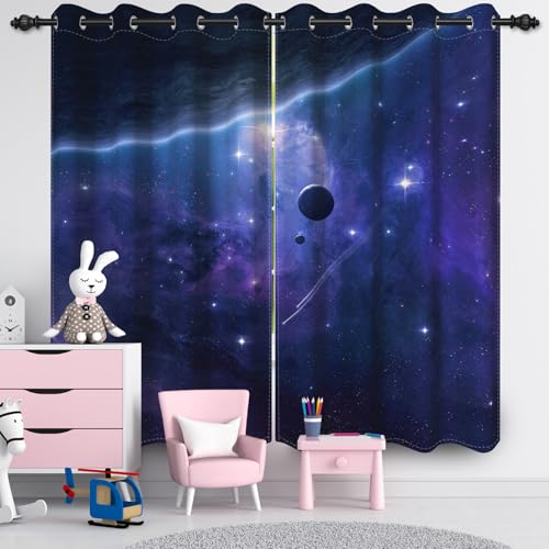 Ttincceer 117x138cm Galaxy Verdunklung Fenstervorhang für Wohnzimmer Erde Außenraum Universum Raum Verdunkelung Fenster Vorhänge für Kinder Jungen Schlafzimmer Wärmeblockierung Wärmeisoliert von Ttincceer