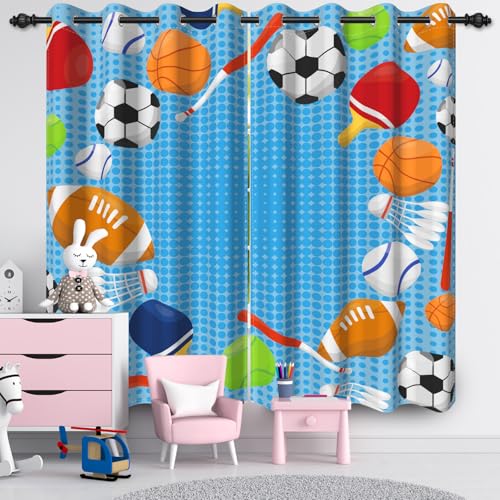 Ttincceer 117x183cm Fußball Basketball Blackout Vorhänge für Schlafzimmer Sport Fußball Thema Jungen Mädchen Teens Schlafzimmer Wohnzimmer Spielzimmer Dekor Tülle Verdunkelung Fenster Vorhänge von Ttincceer