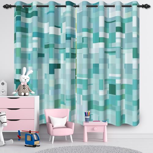 Ttincceer 117x183cm Geometrische Mosaik Verdunkelungsvorhänge für Schlafzimmer Teal Gitter Spleißraum Verdunkelung Fenster Vorhänge Abstrakte Moderne Ästhetik Schlafzimmer Vorhänge Vorhänge von Ttincceer