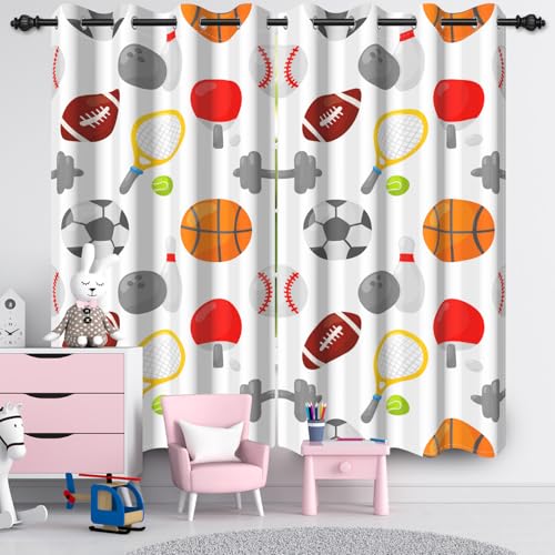 Ttincceer 117x183cm Kinder Sport Vorhang für Schlafzimmer Cartoon Basketball Tennis Fußball Junge Schlafzimmer Verdunkelung Vorhang Moderne thermische isolierte Öse Tülle Vorhänge 2 Panels von Ttincceer