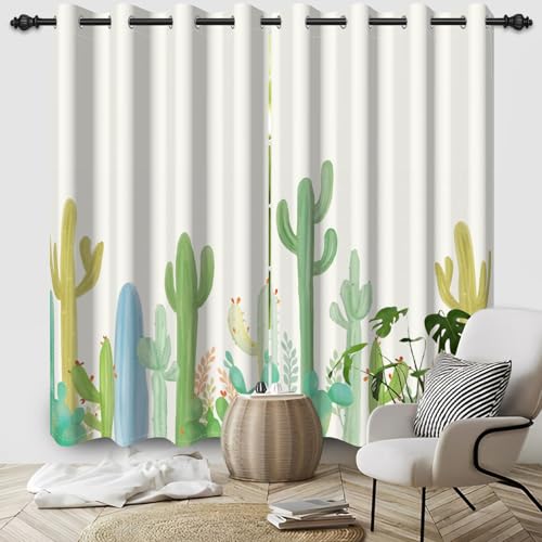 Ttincceer 117x229cm Boho Verdunkelungsvorhang für Schlafzimmer/Wohnzimmer Abstrakte Aquarell Palmenblätter Raum Verdunkelungsvorhang Mid-Century Retro Thermisch isolierte Fenster Vorhänge 2 Panels von Ttincceer