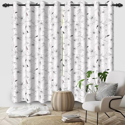 Ttincceer 140x145cm Floral Vorhang für Schlafzimmer Licht Elegant Abstrakt Blumen Zimmer Verdunkelung Fenster Vorhänge Aquarell Blume Blätter Öse Tülle Fenster Behandlung Sets, 2 Panels von Ttincceer