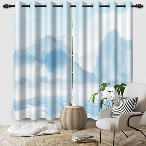 Ttincceer 140x175cm Floral Vorhang für Schlafzimmer/Wohnzimmer Aquarell Blume Countryside Style Fenster Verdunklung Fenstervorhang Thermisch isoliert Schlafzimmer Fenster Vorhänge 2 Panels von Ttincceer