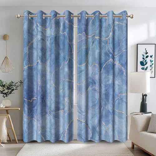 Ttincceer Verdunkelungsvorhänge aus blauem Marmor 117x138cm luxuriös abstrakt Marmor Fenstervorhänge raumverdunkelnd Schlafzimmervorhänge Ösen wärmeisoliert 2 Paneele von Ttincceer