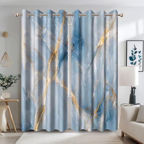 Ttincceer Vorhänge aus blau-goldenem Marmor 117 x 183 cm luxuriös abstrakt Marmorstruktur Fenstervorhänge Moderne Kunst wärmeisoliert Schlafzimmervorhänge Geräuschreduzierung 2 Paneele von Ttincceer