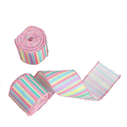 Ttiy Osterband, Polyester, Drahtkante, dekorative Streifenbänder, Frühlings-Thema, Kranz, Schleife zum Verpacken von Partyzubehör, 2 Rollen, 3,8 cm x 4,5 m von Ttiy