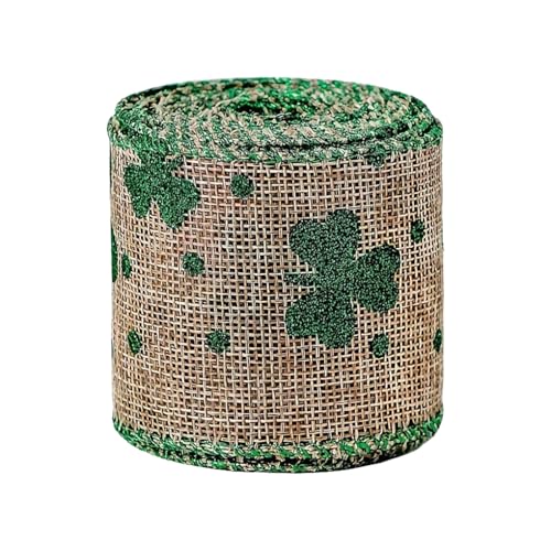 Ttiy St. Patrick's Day Juteband mit Drahtrand, Geschenkband für Kranz, Schleife, Patrick's Day, Dekoration, 2 Rollen, Khaki von Ttiy