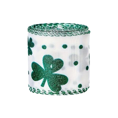 Ttiy St. Patrick's Day Juteband mit Drahtrand, Geschenkband für Kranz, Schleife, Patrick's Day, Dekoration, 2 Rollen, Weiß von Ttiy