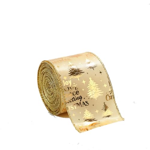 Ttiy Weihnachtsband, tragbar, mit Drahtrand, handgefertigt, Weihnachtsband, für Weihnachtsschleife, Kranz, 3 Rollen (Gold2) von Ttiy