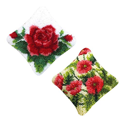 Tubayia 2 Set Blumen Knüpfkissen Kissenbezug Latch Hook Kit Knüpfset für Kinder, Erwachsene, Anfänger von Tubayia