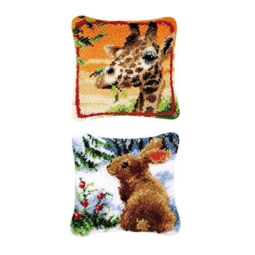 Tubayia 2 Set Giraffe/Kaninchen Knüpfkissen Selber Knüpfen Kissenbezug Knüpfpackung Kit von Tubayia