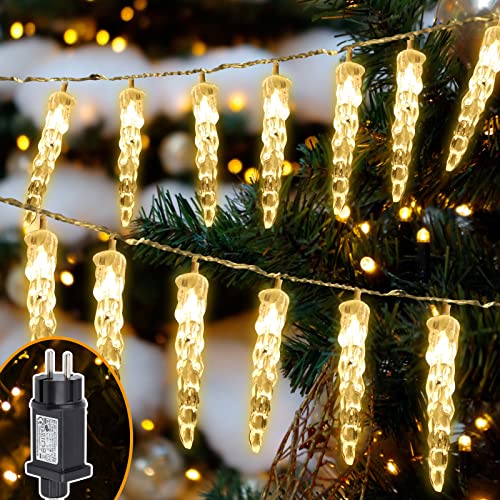 Tubiaz 40LEDs Eiszapfen Lichterkette für innen und außen, Wasserdichte Eiszapfen Lichterketten, IP44, 8 Leuchtmodi, für Patio, Garten, Rasen, Partei, Haus, Feiertagsdekoration, Warmweiß von Tubiaz