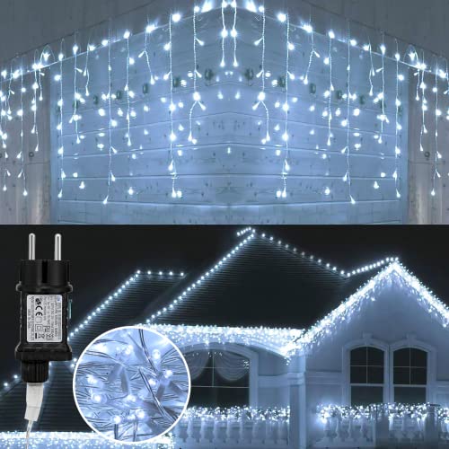 Tubiaz Eisregen Lichterkette Außen 200 LED 5m, LED Lichtervorhang mit 8 Beleuchtungsmodi, IP44 wasserdicht für Innenausstattung Außenbereich Schlafzimmer Hochzeit Weihnachten Party, Kaltweiß von Tubiaz