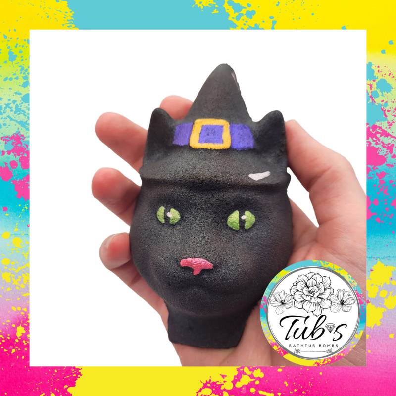 Katze in Einer Hexenhut Badebombe - Halloween Gruselig Feline Süßes Oder Saures Geschenk Kinder Jungen Mädchen Tier Handmade Uk von Tubsbathbombs