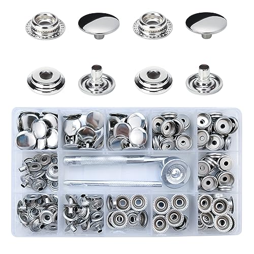 Tucireat 200 Stück Druckknopf Button Edelstahl Presse Snap Button Diy Craft Kit Snap Fastener Kit Snaps Taste mit Fixierwerkzeug Kit Jeansknöpfe Druckknöpfe Set Druckknopf Metall von Tucireat