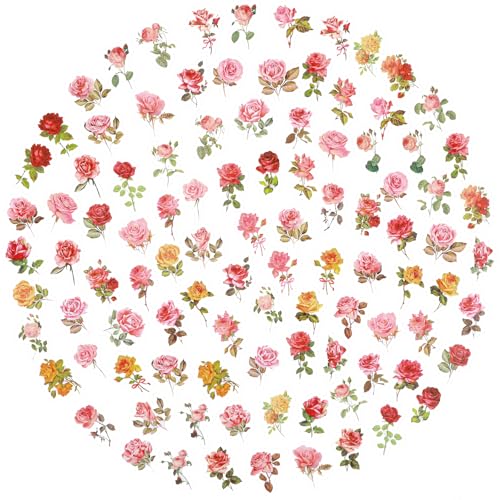 100 Blatt Transparente Sticker Blumen Aufkleber Blumen Rose PET Blumen Sticker Geeignet für Umschläge Wasserflaschen Laptops Tagebuchcollage von Tucnoeu