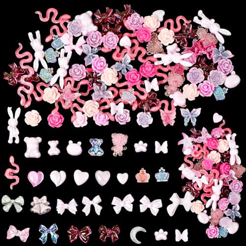 100 Stück 3D Charms Nägel Rosa Schmetterling Bär Blume Nail Art Charms Herzförmiges Nagel Deko Acryl DIY Nail Charms Y2k von Tucnoeu