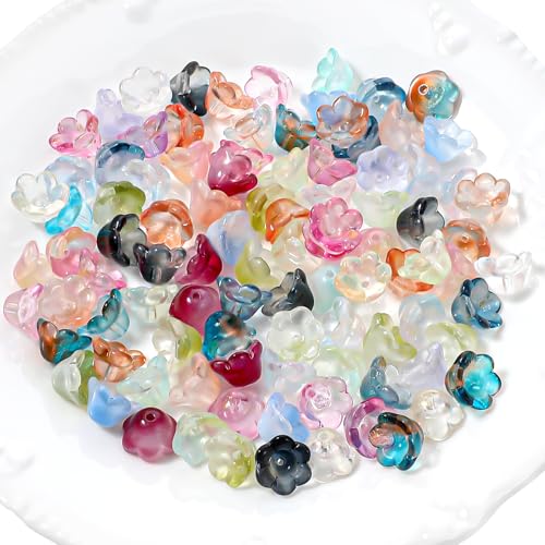 100 Stück Perlen Blumen Transparenter Farbverlauf Glass beads Bunt Blumen Perlen Perlenkappen Blumen für die Herstellung von Armbändern, DIY-Halsketten, Dekoration, Geschenke von Tucnoeu