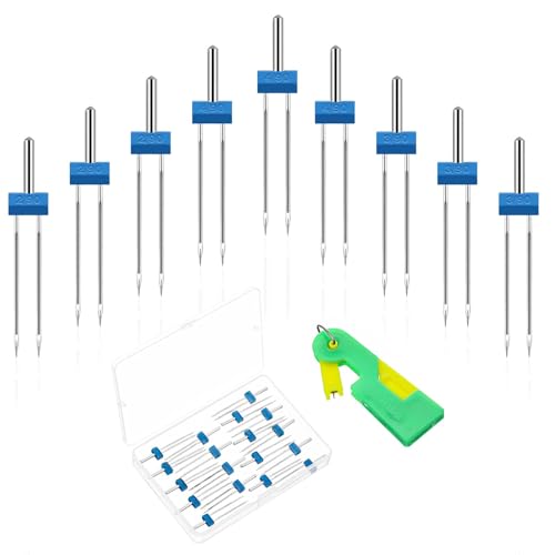 18 Stück Zwillingsnadel Jersey mit Einfädler 3 Größen 2,0/90, 3,0/90, 4,0/90 Nähmaschinen Zubehör von Tucnoeu