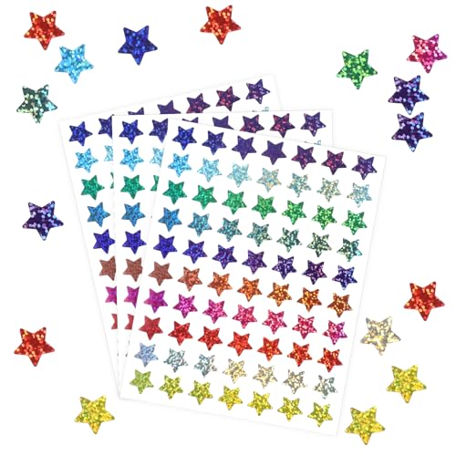 2100 Stück 10 Farbige Glitzer Sticker Sterne Bunt Mini Glitzersticker Belohnungssticker Regenbogen Aufkleber Sterne Geeignet für Lehrer Lernanreize DIY Handwerksdekorationsdesign (1,5 cm) von Tucnoeu