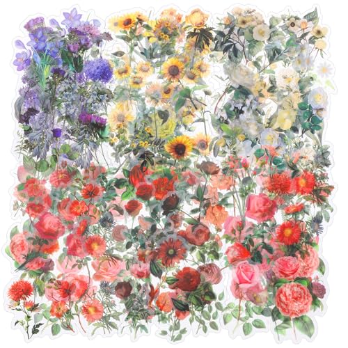 240 Blatt Transparente Sticker Blumen Wasserfeste Aufkleber Blumen Vintage Blumen Sticker Set Sticker Pflanzen Geeignet für Laptops, Scrapbooking von Tucnoeu