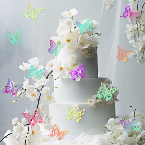 48 Stück 3D Tortendeko Schmetterling Holografischer Schmetterlinge Deko Schmetterlinge Deko Torte 8 Größen Wandaufkleber Schmetterling Geeignet für Klassenzimmer, Hochzeit, Blumenstrauß Dekoration von Tucnoeu