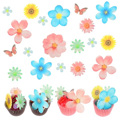 55 Stück Essbare Blumen für Torte Essbare Schmetterlinge Esspapier Blumen Esspapier Tortendeko Cupcake Deko,Geeignet für Kuchen und Muffin Deko Hochzeits und Geburtstagsfeierzubehör von Tucnoeu