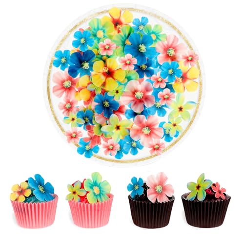 70 Stück Tortendeko Essbar Blumen Bunte Esspapier Tortendeko Geburtstag Essbare Blumen für Torte, Geeignet für Hochzeiten, Geburtstage, Babyparty, Muffin Deko, Cupcake Deko von Tucnoeu