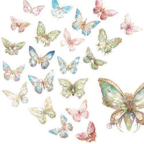 80 Stück Schmetterlings Holografische Aufkleber Glitzer Sticker mit 4 Themen Transparent Wasserfester 3D Sticker Schmetterlings Aufkleber Set Ideal für Scrapbooking-Zubehör Notizbücher von Tucnoeu