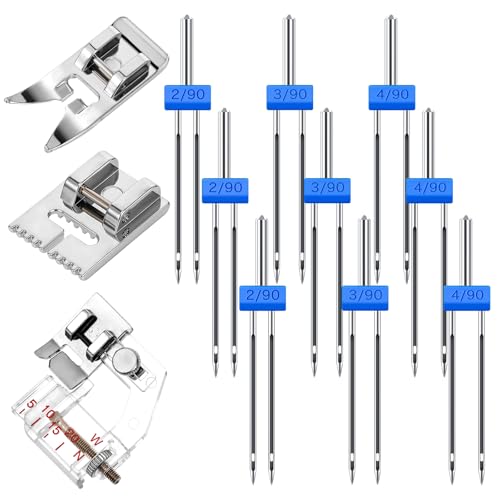 9 Stück Zwillingsnadel Jersey mit 3 Faltenfuß Zwillingsnadel 3 Größen 2,0/90, 3,0/90, 4,0/90 Nähmaschinen Zubehör von Tucnoeu