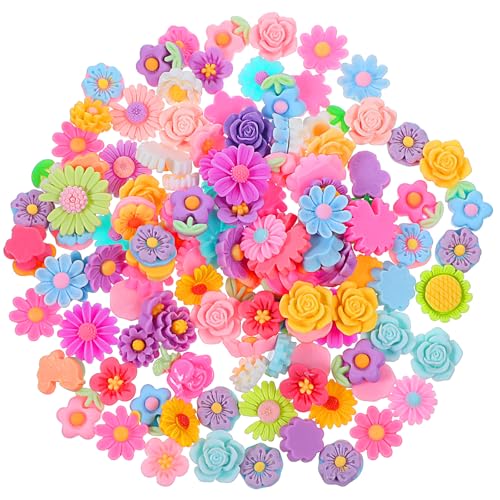 Tucnoeu 120 Stück Gänseblümchen Blumen Perlen Flatback Perlen Kunststoffperlen Slime Charms für DIY Handwerk, Schmuckherstellung, Scrapbooking, Telefonhülle Dekoration von Tucnoeu