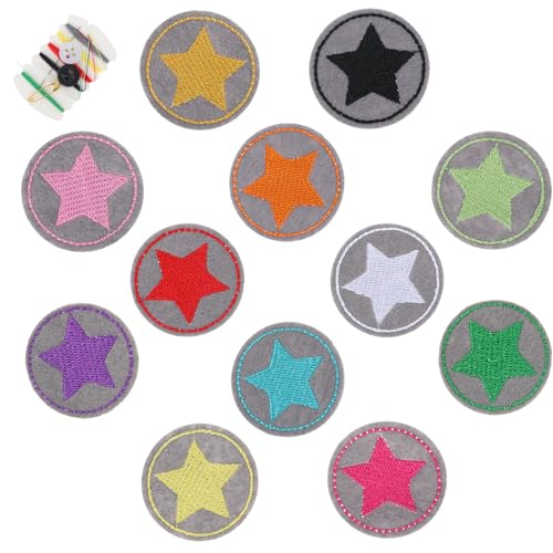 Tucnoeu 12pcs runde stern aufnäher zum aufbügeln, patches zum aufbügeln, glitzer sterne aufbügeln aufnäher mit Nähzeug von Tucnoeu