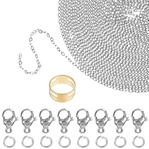 Tucnoeu 15m Gliederkette Silber, Edelstahlkette für DIY Schmuckherstellung, Gliederkette Meterware mit 100 Biegeringen und 30 Karabinerverschlüssen von Tucnoeu