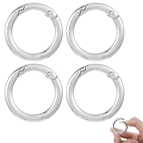 Tucnoeu 4 Stück Karabiner Rund Karabiner Klein Runde Karabiner Metall Karabinerhaken Schlüsselbund Ring für Umhängetasche Schlüsselbund Handwerk DIY (Silber) von Tucnoeu