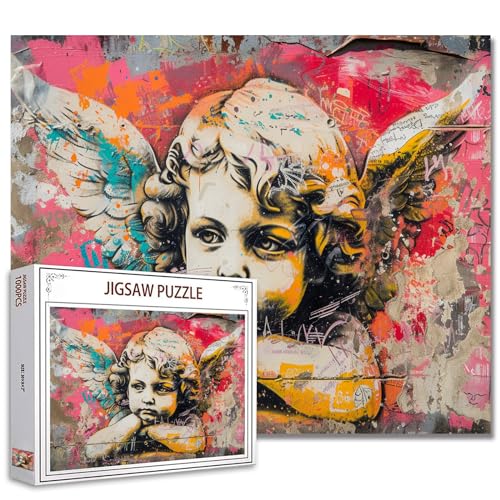 1000 Stück Puzzles für Erwachsene Graffiti Little Angels Malerei Jigsaw Puzzle Spray gemalt Puzzles für anspruchsvolle Familie Aktivität Spiel Street Art DIY Puzzle Wanddekoration niedliche Geschenke von Tucocoo