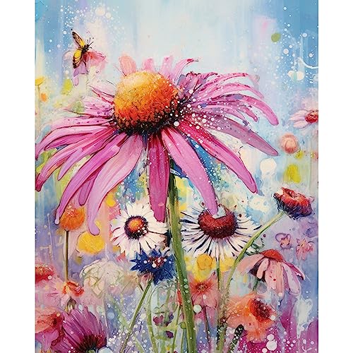 Echinacea Blumen Malen nach Zahlen Kit mit Pinseln und Acryl-Pigment auf Leinwand, Malerei für Erwachsene, schöne Blüten-Kunsthandwerksprojekt für Heimdekoration, Geschenke 40x50 cm (DIY gerahmt) von Tucocoo