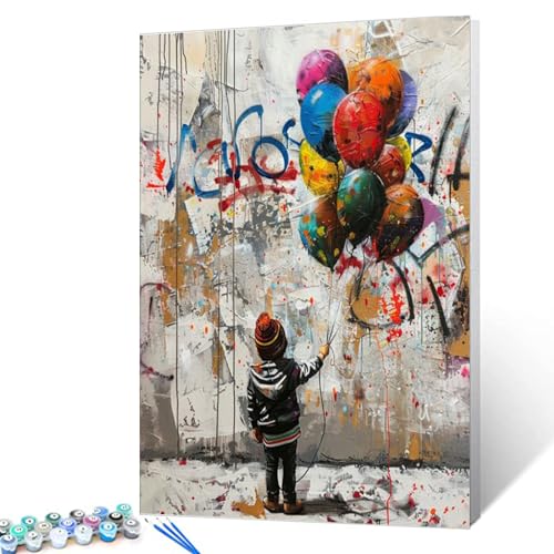 Farbige Graffiti-Wandmalerei nach Zahlen für Erwachsene und Anfänger, einfach zu malen, Bansky Street Art, Malen nach Zahlen auf Leinwand, mit Pinseln und Acrylpigmenten, Graffiti-Stil, 40,6 x 50,8 cm von Tucocoo