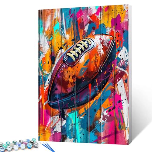 Graffiti American Football Malen nach Zahlen, Banksy Straßenmalerei, DIY-Malerei auf Leinwand mit Pinseln, Acrylfarben, Malen nach Zahlen für Erwachsene und Kinder, Anfänger, DIY-Set, 40,6 x 50,8 cm von Tucocoo