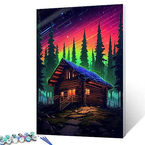 Grand Teton Barn Malen nach Zahlen Kits mit Pinseln und Acryl-Pigment auf Leinwand, Malerei für Erwachsene, Bäume, Landschaft, bunt, moderner Stil, Kunsthandwerk für Heimdekoration (DIY gerahmt) von Tucocoo