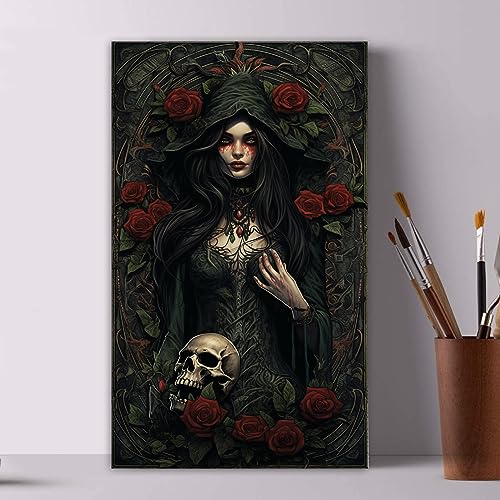 Hexenfrauen Malen nach Zahlen für Erwachsene Kinder rote Rosen DIY Leinwand Malerei nach Zahlen Acrylmalerei Arts Craft Decoration Malmale Witch Kits für Geschenk Home Wanddekor 30x50cm(ohne Rahmen) von Tucocoo